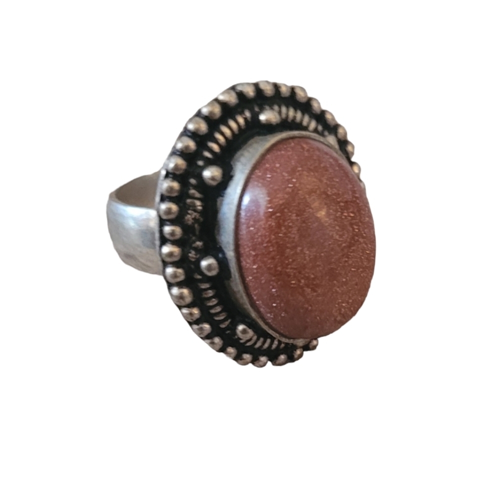 Red Goldstone Sunstone Ring Set in Sterling Silver Artisan Crafted Large Stone